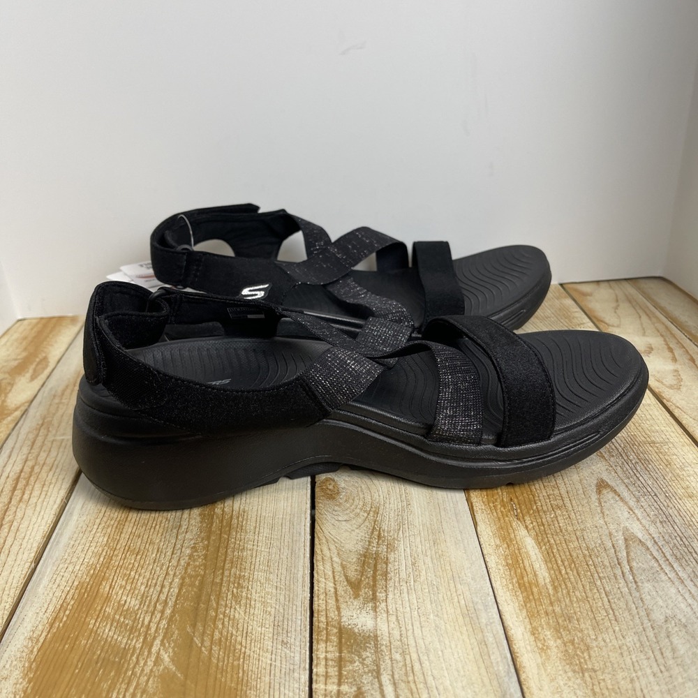 Skechers Arch Fit Go Walk Sandals Astonish Womens 11 Strappy Glitter Black - Picture 2 of 9